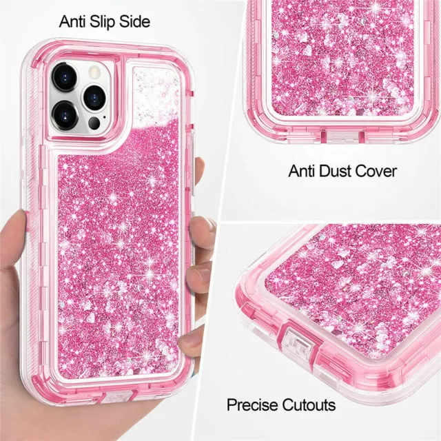 Shockproof Liquid Glitter Defender Case For iPhone 13 14 15Pro Max 11 12 XR X 87 2