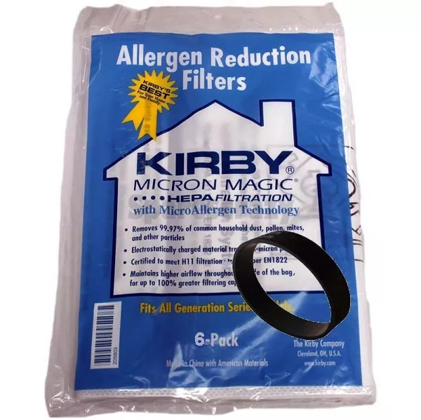 6X KIRBY GENUINE MICRON MAGIC TYPE G HEPA MATERIAL BAGS & 1 Non Genuine Belt