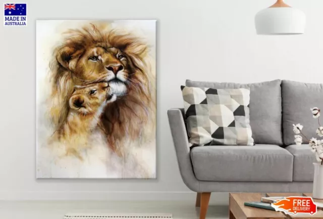 Lion & Cub Portrait Painting Canvas Collection Home Decor Wall Print Art