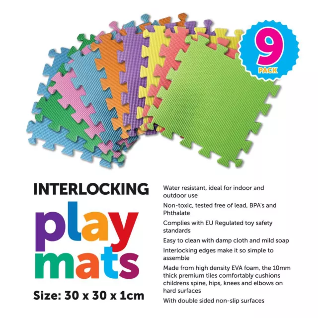 Kids Interlocking Play Mats Eva Soft Foam Non Slip Activity Floor Tiles 9PCS