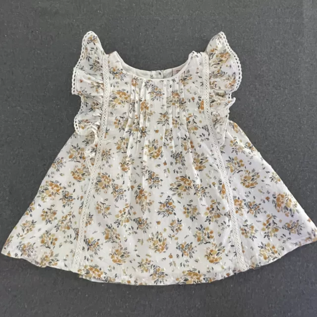 Joie Toddler Girls Dress 3T Floral Cottagecore Ivory Yellow Ruffles Lace Tucks