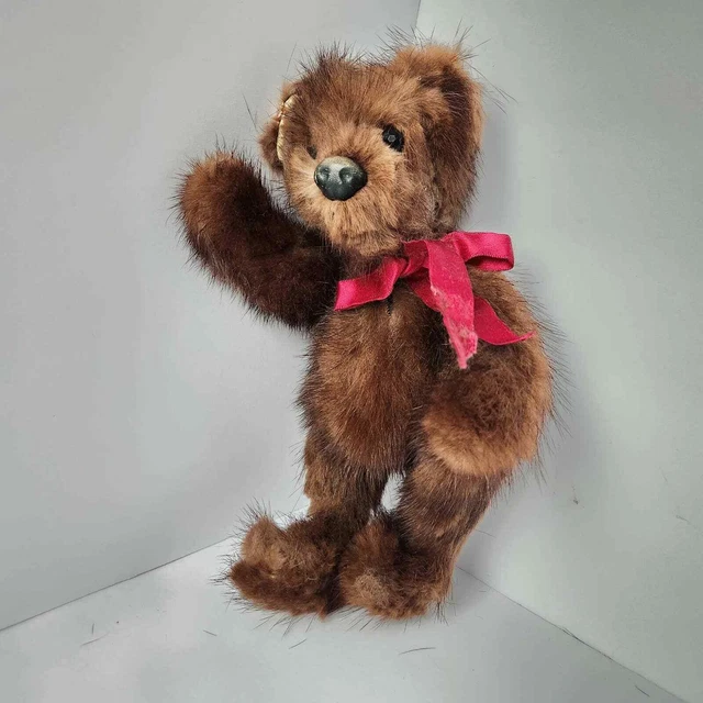 Handmade Antique Mink Fur Jointed Teddy Bear 11" Handcrafted Needs Repair