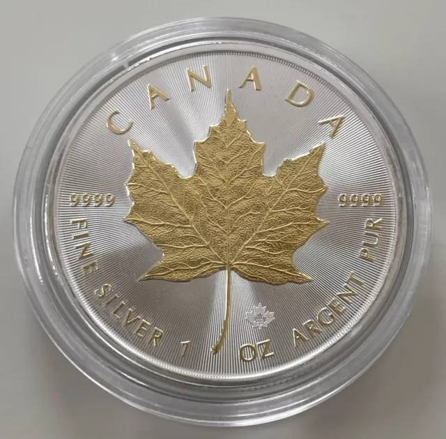 2023 1 Oz .9999 Canada Maple Leaf Gold Gilded Silver Coin