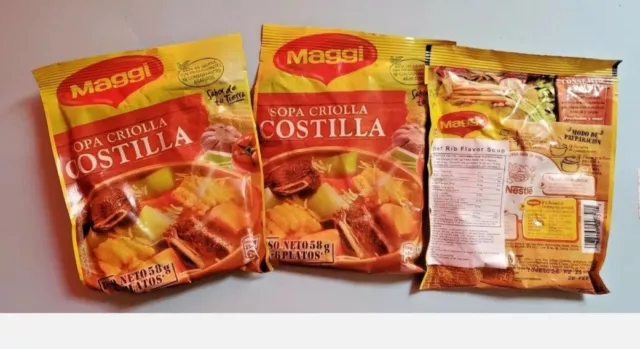 Maggi Sopa CRIOLLA DE COSTILLA COSTILLA MEZCLA DE SOPA CON SABOR A COSTILLA DE CARNE 2,11 OZ-12 Paquetes