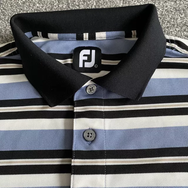 Footjoy Golf Polo Shirt Mens Large L Regular Fit Blue Black Stripe Stretch FJ