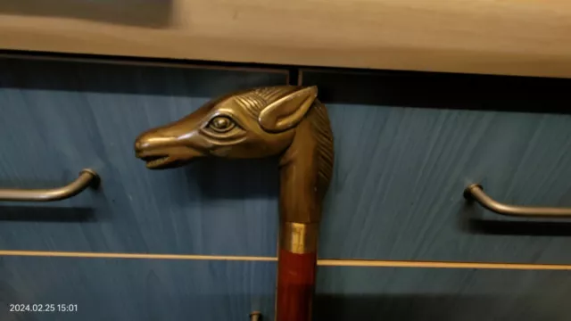 Solid Brass Horse Headed Walking Wood Stick  Three Sections 3