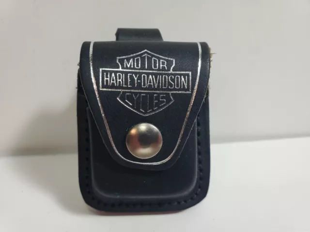 Harley Davidson Zippo Cuir Noir Briquet Pochette Étui Support Ceinture Pince