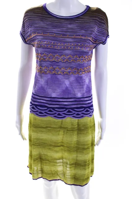 Missoni Womens Metallic Knit Sleeveless Sheath Dress Green Purple Size IT 40