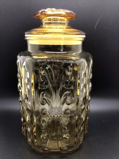Imperial L. E. Smith Atterbury Scroll Gold Glass Apothecary Canister Jar w/Lid A