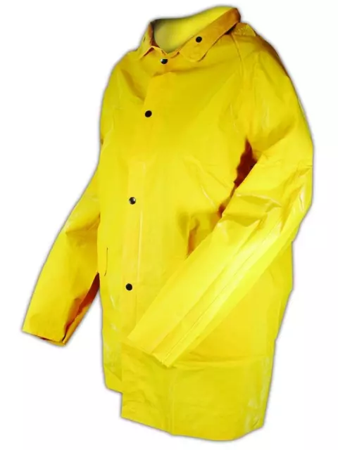 Yellow Safety Rain Coat Rain Jacket 49" Detachable Hood .35Mm PVC / Polyester