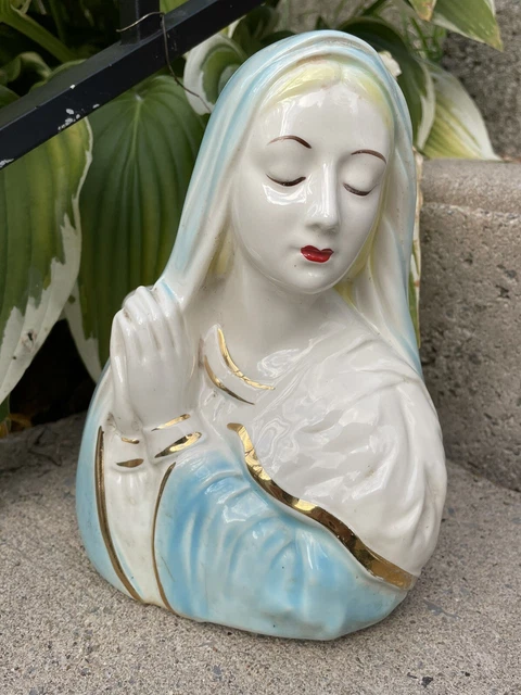 VINTAGE CERAMIC MID century Holy Mary religious flower pot planter