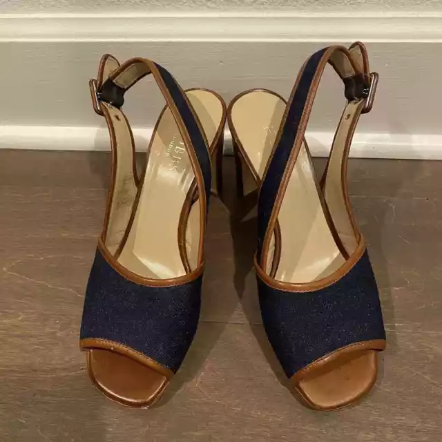 Hobbs London Heels Womens 7 Size 38 Blue Denim Slingback Buckle Made Italy READ 2