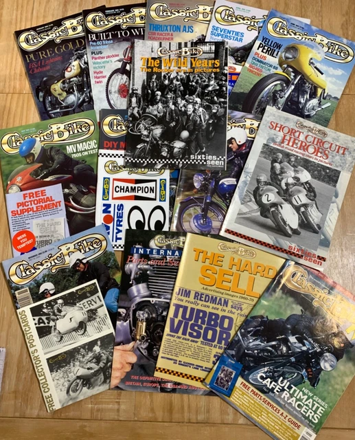 Classic Bike Magazine 10 numeri + Short Circuit Heroes. Era anni '60. Adesivi. Cartoline
