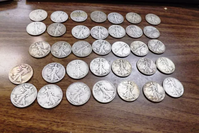 AG-VF Collection of 35 Walking Liberty Half Dollars 1917-1947 90% Silver