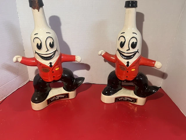 2 Rare Ezra Brooks 1969 Foremost Liquor Stores Dancing Man Whiskey Decanter 13"