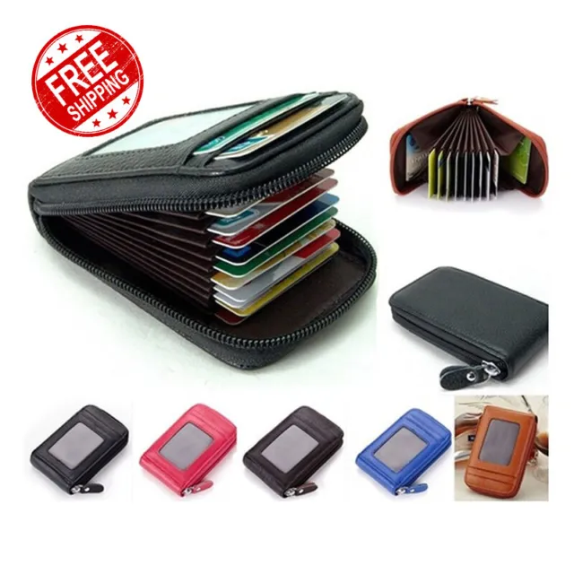New Men’s Leather Wallet Credit Card/ID Holder RFID Blocking Zipper Thin Pocket