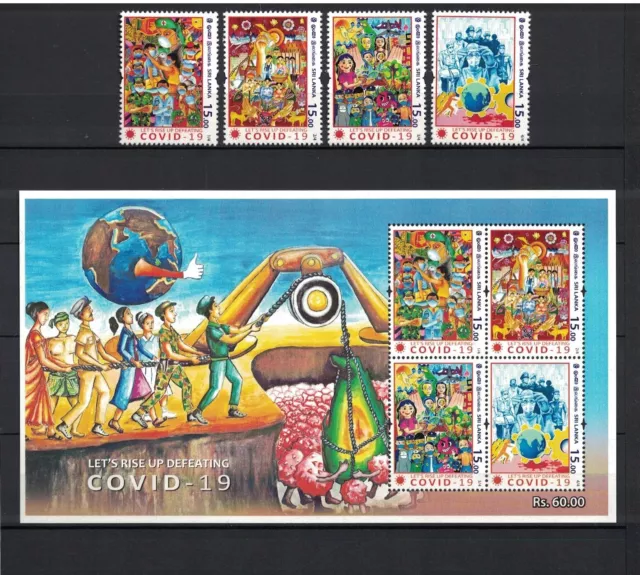 Sri Lanka 2020 s/sh + set of 4 stamps ** / mnh Combat Corona Campaign