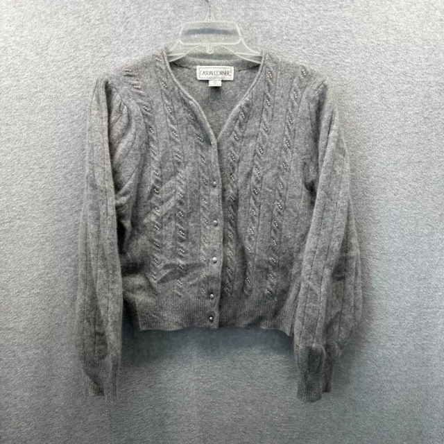 Vintage Casual Corner Cardigan Womens Large Gray Lambs Wool Angora Soft Sweater