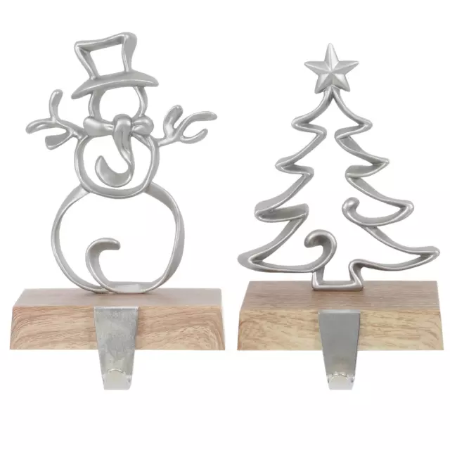 Christmas Stocking Hanger Wooden Base Holder Hook Mantelpiece Tree Snowman