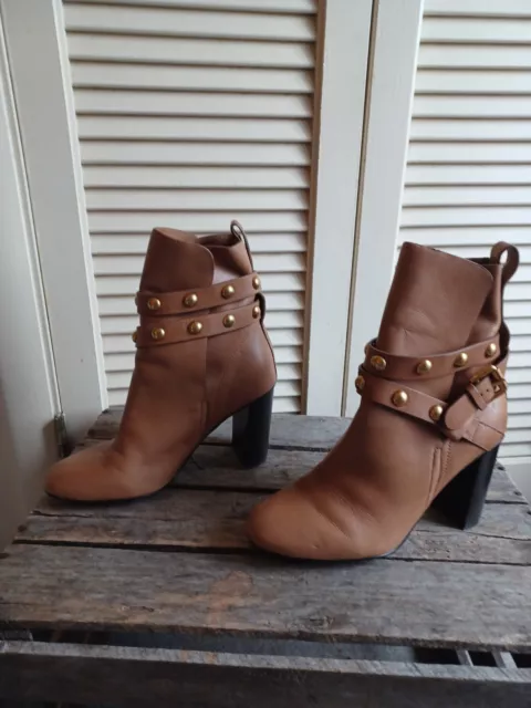 SEE BY CHLOE Neo Janis Womens Tan High Heel Strappy Studded Booties EUR 38 US 7