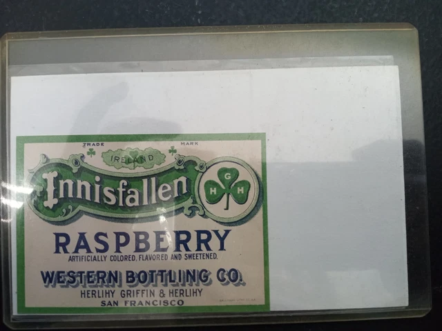 Innisfallen Raspberry Soda Label Irish Western Bottling Co Sam Francisco Ca Bb -