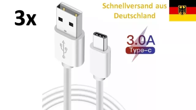 3x Ladekabel USB TYP C Datenkabel [Weiß] Schnellladekabel [3A] für Android