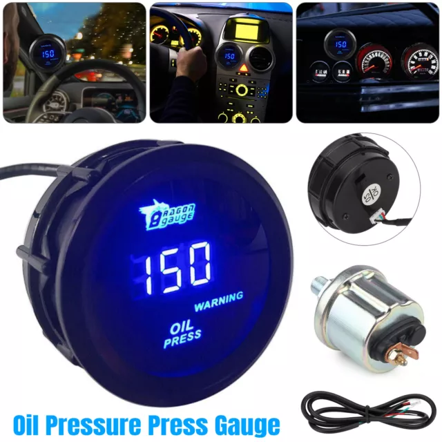 2" 52mm Car LED Electronic Oil Pressure Gauge w/ Sensor Oil Press Meter 0-150PSI