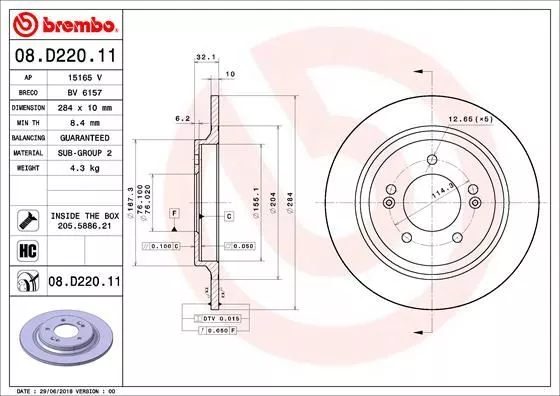 Bremsscheiben Satz Paar Brembo 08D22011 2Pcs P Für Hyundai I30,I30 Fastback 2