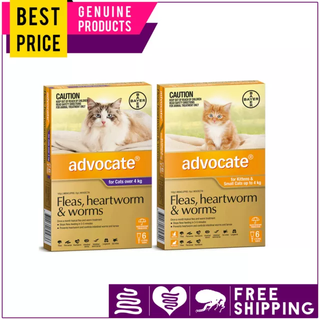 Advocate for Cats Flea Heartworm and Worm Treatment 6 Doses FREE Shipping