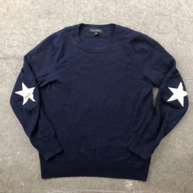Banana Republic Sweater Womens Medium Petite Blue Star Logo Crew neck Cashmere