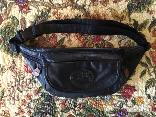 Auburn Woods 4 Pocket Black Faux Leather Fanny Pack Adjustable Waist Hip Pack