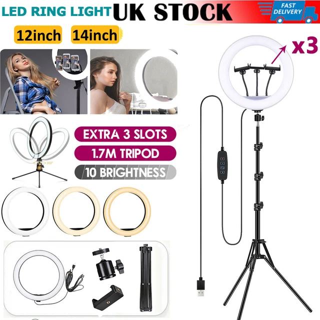 14''LED Ring Light Selfie With 3xPhone Holder/1.7M Stand Live Phone Video Makeup