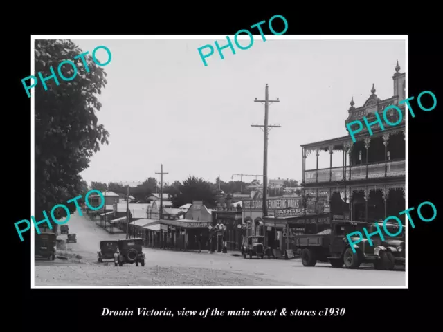OLD LARGE HISTORIC PHOTO OF DROUIN VICTORIA THE MAIN St & STORES c1930