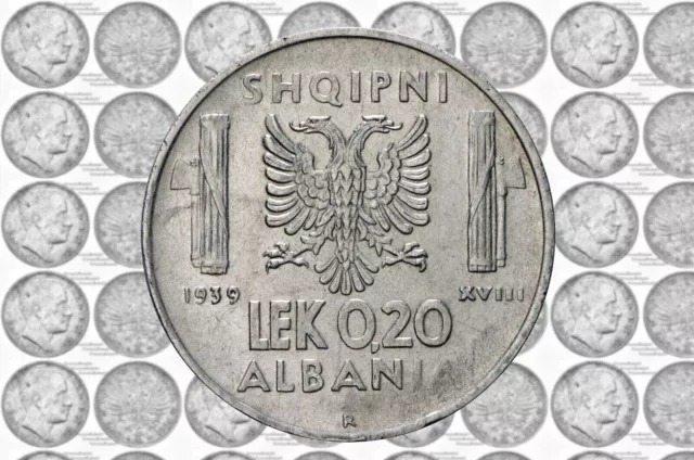 Albania 0.20 lek 1939 (very slight magnetism) Kingdom VEIII Rare: read notes