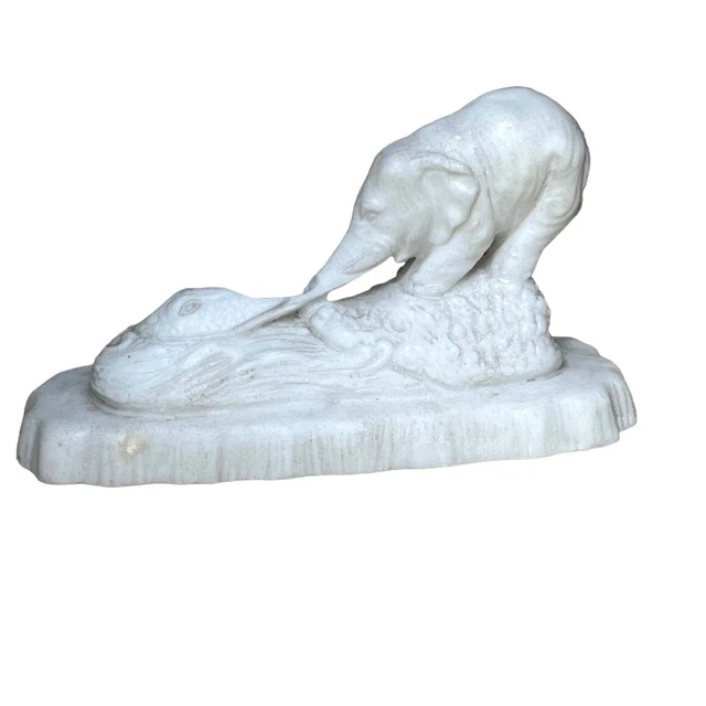 Vintage Marbolite Elephant & Alligator Figurine Aesop's Fable White