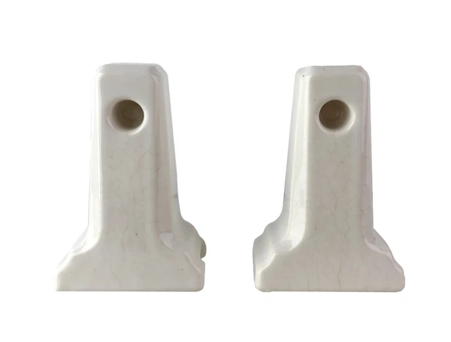 Vintage Art Deco Bracket Mount White Porcelain Towel Bar Holder Pair