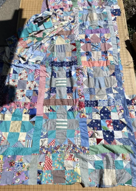 Quilt Top Unfinished Pieces Vintage 40's Hand Stitched