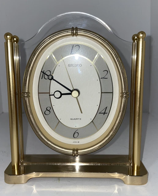 VINTAGE SEIKO QUARTZ Mantel Clock QQZ362F Lucite & Gold Tone Finish £33