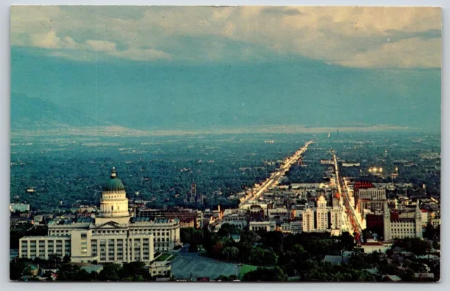 Vintage Postcard Salt Lake City Utah Aerial Night View State Capitol A5