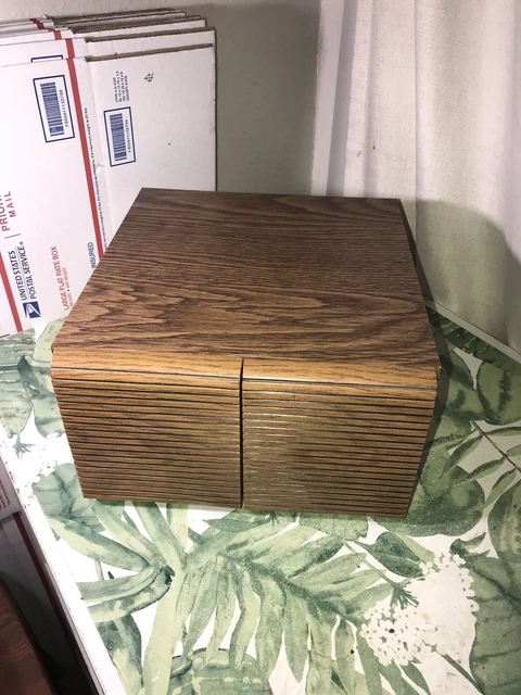 Vintage 40 CD 2 Drawer Storage Cabinet Faux Wood Grain Holder Case Box