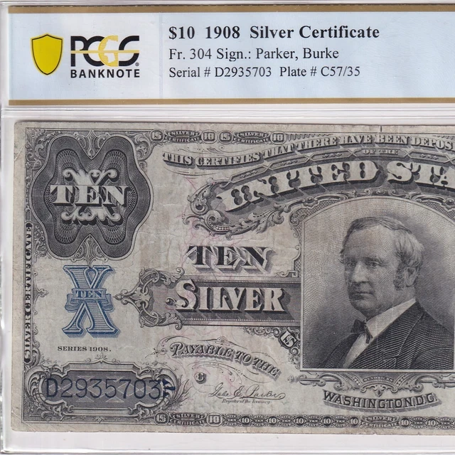 1908 Ten Dollars $10 large size Silver Certificate Fr.304—PCGS 25 Very Fine