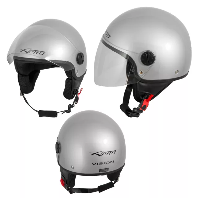 Casque Moto Scooter Vespa Jet Visiere Longue Approuvé ECE 22 Argent