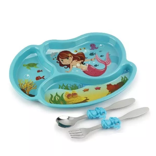 Urban Trend Kids Funwares Me Time Mermaid Dinner Plate & Utensil Meal Set