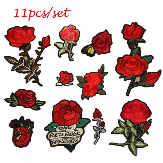 11pcs/set Jeans Motif T-shirt Sew/Iron on Flowers Embroidered Applique Patch