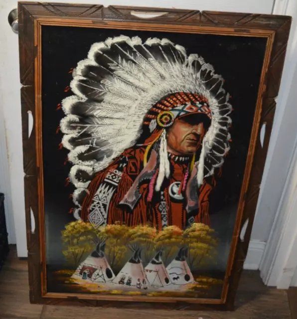 Sanchez Mexican Painting on Velvet Native American Spirit Bald Eagle  Original