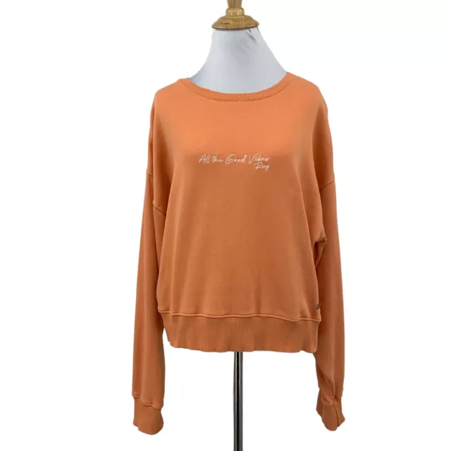 Roxy Sweater Womens XS Extra Small Cantaloupe Fleece Lined Good Vibes Sweatshirt