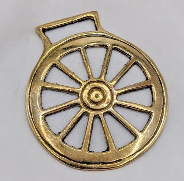 Brass Horse Medallion Vintage English Pierced Wagon Wheel Geo Show Parade Bridle