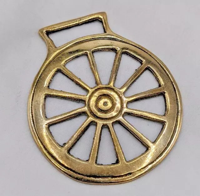 Brass Horse Medallion Vintage English Pierced Wagon Wheel Geo Show Parade Bridle