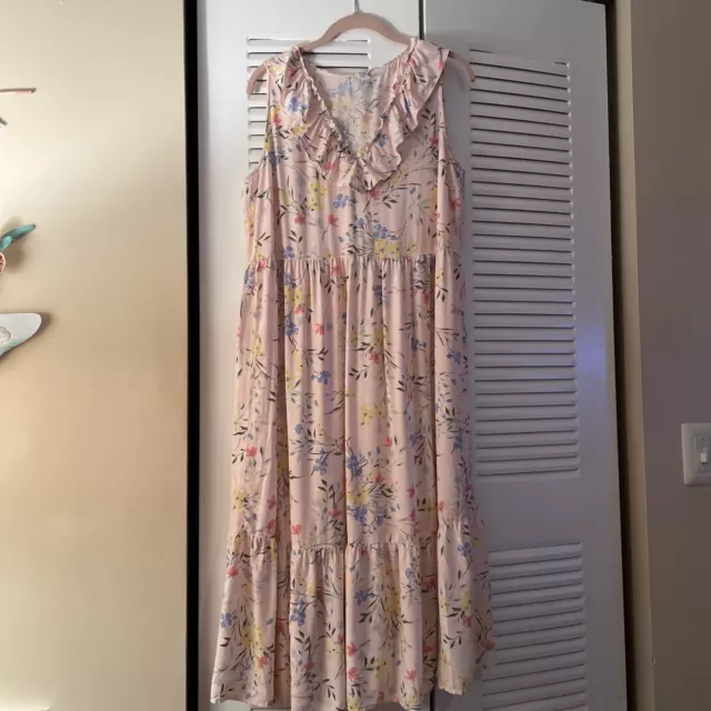 Old Navy Light Summer Sleeveless Dress Midi Pink Floral Size L Rayon