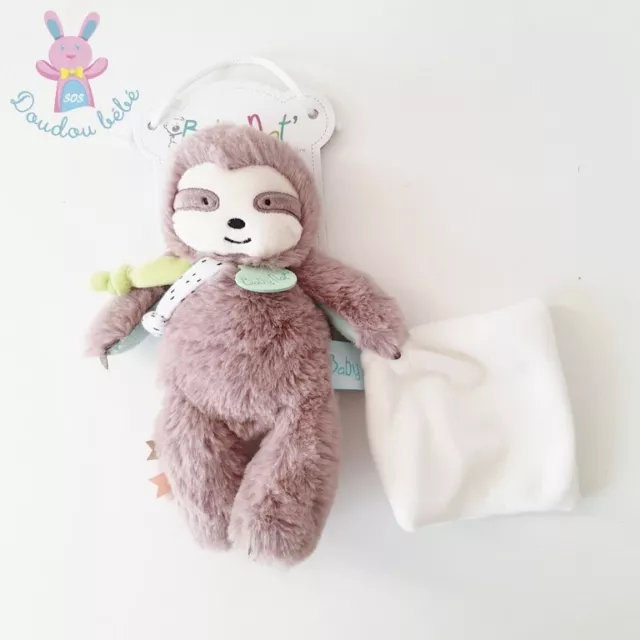 NEUF - Doudou Paresseux gris taupe mouchoir blanc BABY NAT